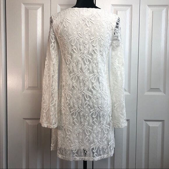 Socialite Dress Midi Wedding Ivory Lace Overlay Lace Bell Sleeves Small - Picture 3 of 7